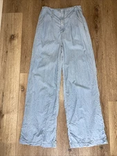 Joseph Ribkoff Sz 8 Wide-Leg Jeans Light Weight Baggy Light Wash Pleats 80s Y2K