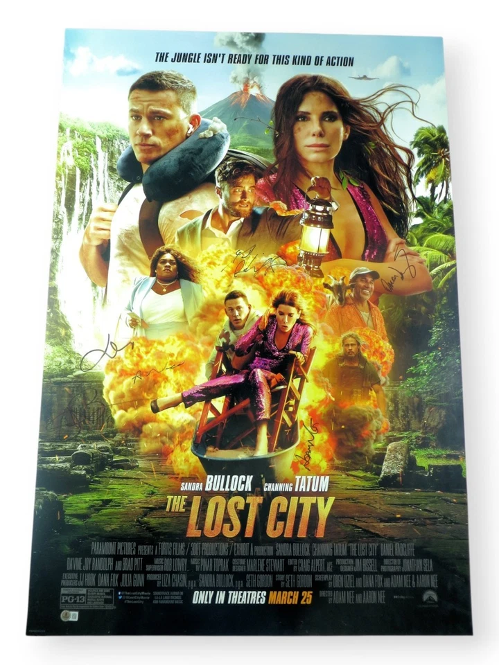 Póster firmado por The Lost City 27X40 Bullock Radcliffe +4 BAS LOA