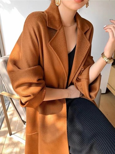 Cappotto trench lungo donna lana cashmere risvolto soprabito elegante moda coreano OL - Foto 5 di 27