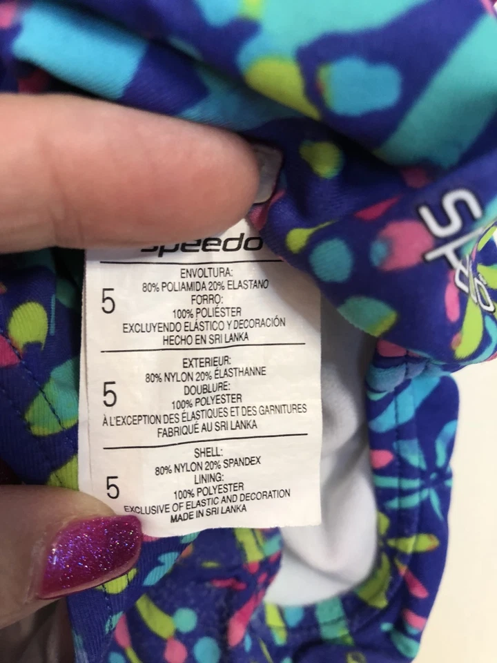 Traje de baño Speedo de una pieza talla 5 para niñas azul amarillo rosa usado en excelente estado Foto 3 de 4