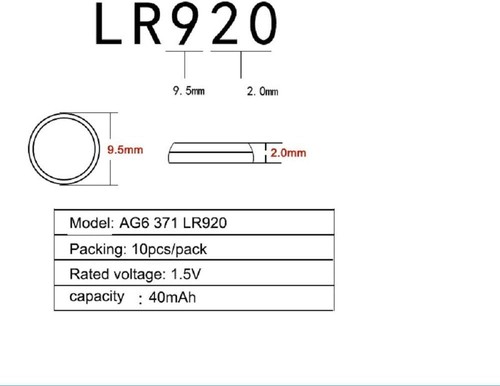 10 Pcs AG6 Cell Battery 1.55V 371 SR920SW LR920 SR927 171 370 L921 LR69 SR920 - Picture 2 of 5