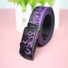 Flame Print Nylon Belt Unisex Fire Pattern Streetwear Waist Buckle Accessory