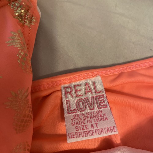 Real Love Coral 2-Piece Girls Size 4T Swimsuit W/Metallic Gold Pineapple Design - Picture 4 of 8