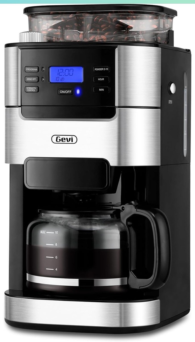 Gevi 10-Cup Drip Coffee Maker with Built-in Grinder, Programmable