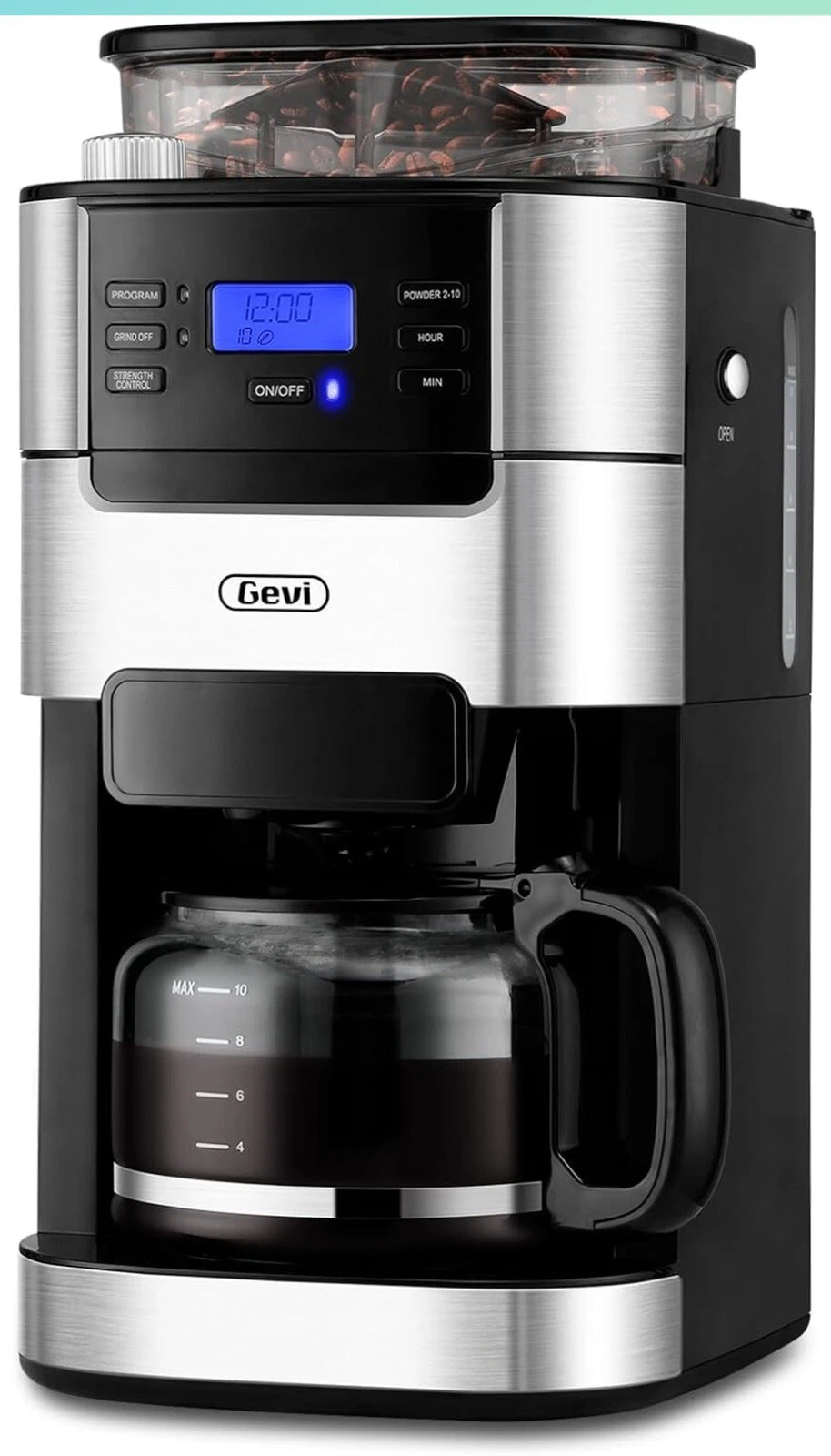 Gevi 10-Cup Drip Coffee Maker with Built-in Grinder, Programmable