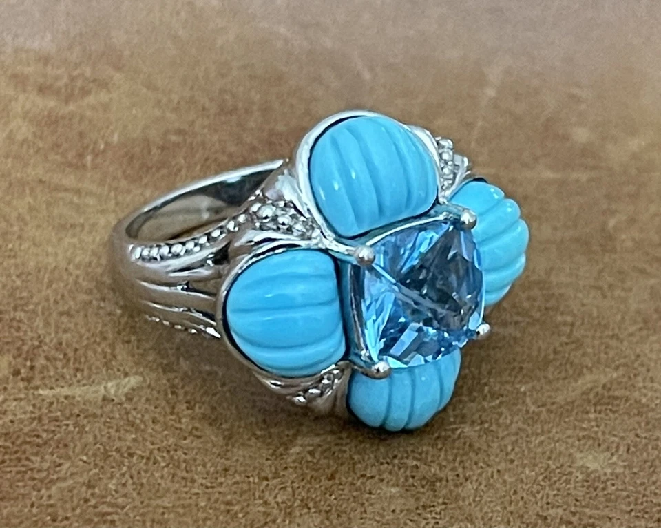 Anillo de cóctel Victoria Wieck de plata esterlina con topacio suizo y turquesa talla 6 nuevo sin etiquetas Foto 2 de 4