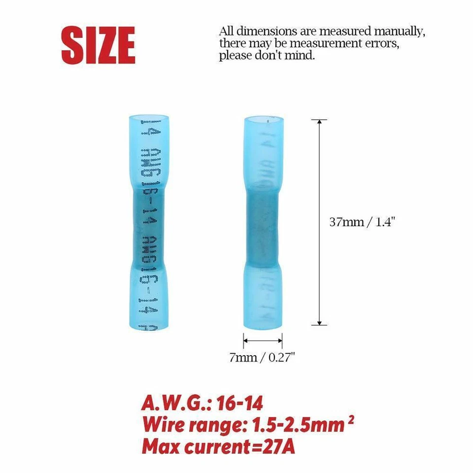 1000Pcs Heat Shrink Waterproof Wire Connectors Blue 14-16AWG Butt Seal Terminals - Image 3 of 4