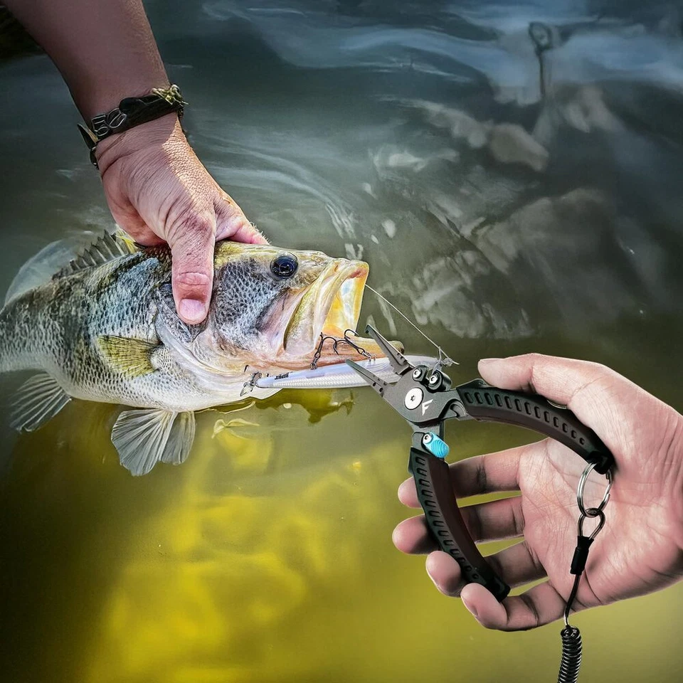 Alicates de pesca FLISSA 7-1/2" diseño de bloqueo de seguridad alicates para peces agua salada mango TPR Foto 2 de 4