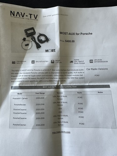 New NAV-TV MOST AUX NTV-KIT001 2005-08 Porsche See Description For Compatibility - Picture 4 of 4
