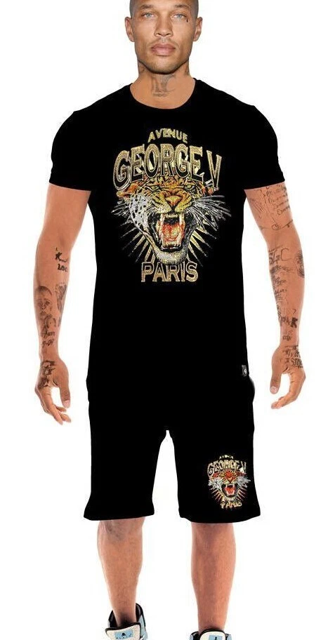 Juego corto Avenue George V Paris negro para hombre conjunto de 2 piezas estrás tigre XL Foto 3 de 3
