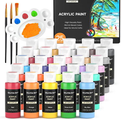 Shuttle Art 25 Colors Acrylic Paint Set, 2Oz/60Ml Bottles, Rich Pigmented Acryli