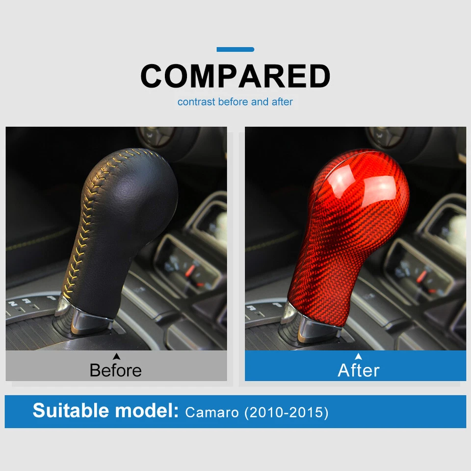 Adesivo capa painel Konb câmbio de marchas vermelho fibra de carbono para Chevy Camaro 2010-2015 - Imagem 3 de 4