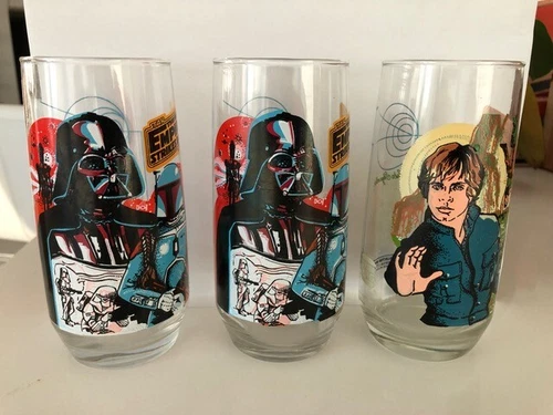 Luke Skywalker & Yoda/Darth Vader Star Wars Burger King-Cocoa Cola Glasses 1980