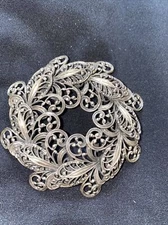 Silver Art Nouveau vintage Brooch Pin Filigree 