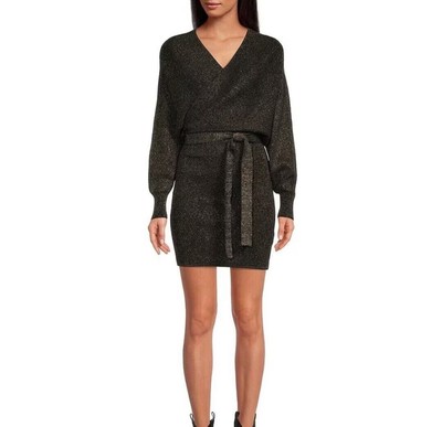 NWT Gianni Bini Alston Black Silver Long Sleeve Sweater Mini Dress Size Small