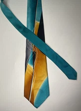 Vintage Arrow Necktie 100% Silk Turquoise Abstract