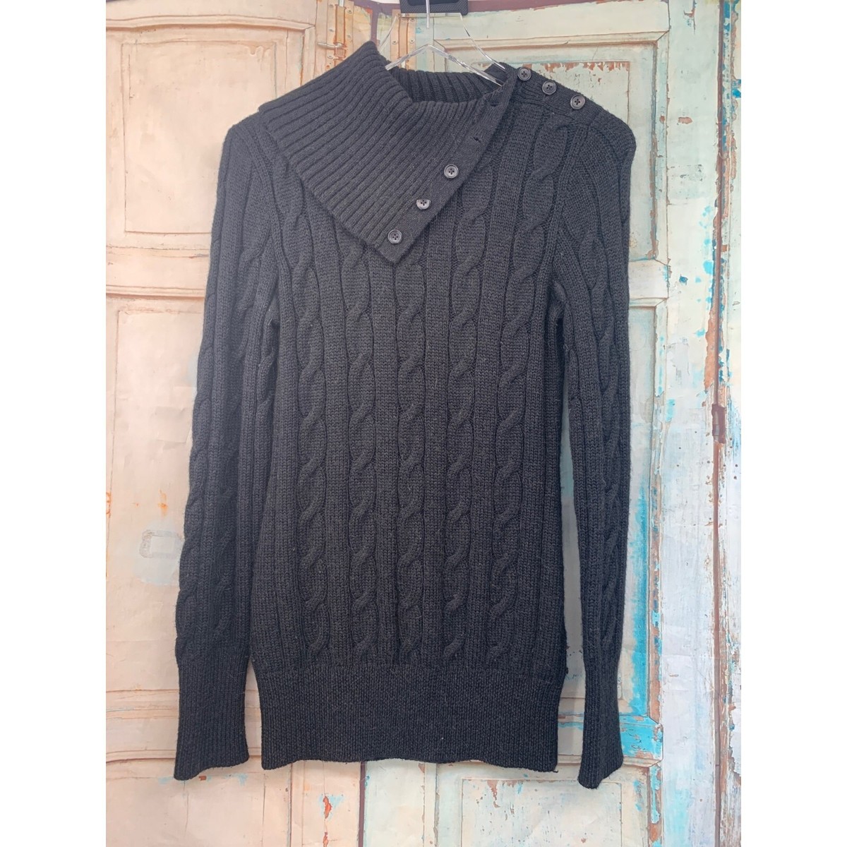 Ralph Lauren Asymmetrical Neck Sweater with Button Collared Shoulder M  Black C