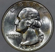 CHOICE-GEM BU 1942 WASHINGTON QUARTER #j436