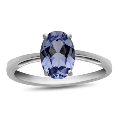 4-Prong Set 925 Silver 1 Ctw Blue Tanzanite Gemstone Solitaire Stacking Ring