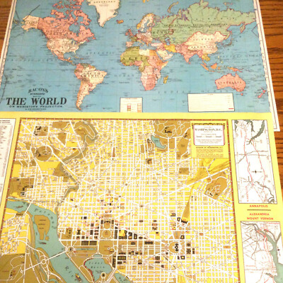 2 Maps World and Washington DC 27' x 19'' Art Effects Italian Paper