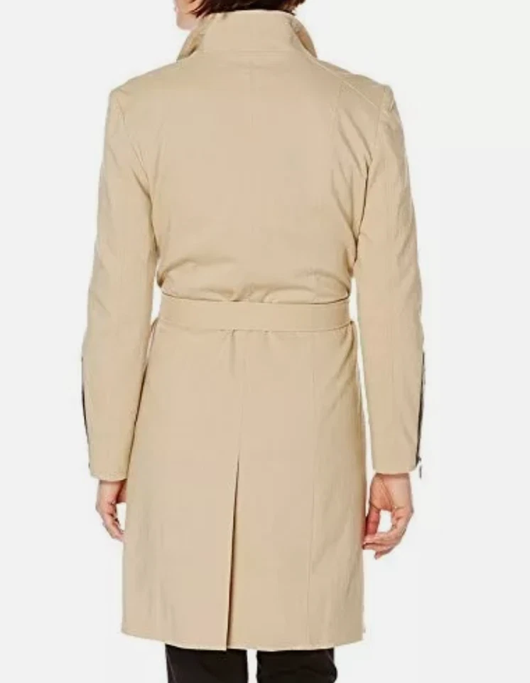 Rafaella 女式 Safari 卡其色风衣人造皮革装饰口袋 M 码 — 第 4/4 张图片