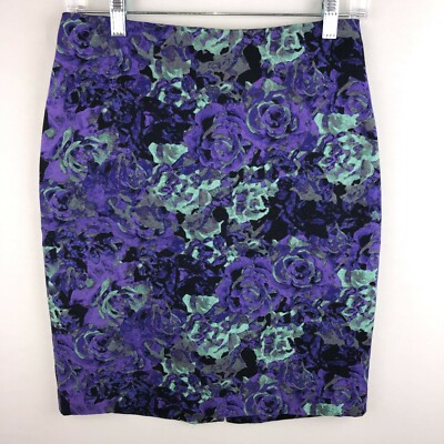 Talbots Womens Skirt Purple Turquoise Floral Print Lined Pencil