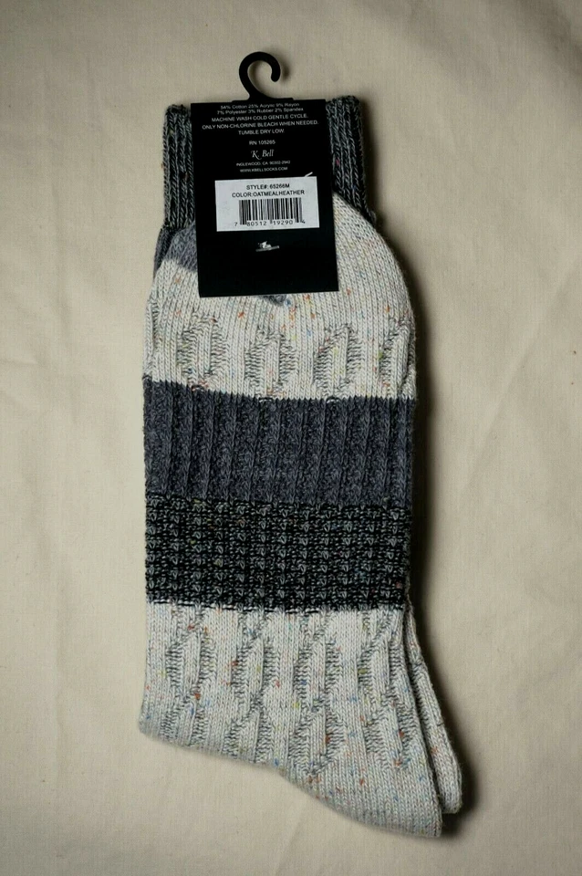 Two Pairs NEW K. Bell Men's Gray/Oatmeal Cotton Acrylic Rayon Crew Socks 10-13 - Image 3 of 4