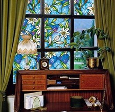 Floral Orchid / Magnolia Decorative Stained Glass Window Film Self Static Adhesi