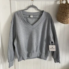 Ebb & Flow Athleisure Gray V-Neck Pullover Everyday FleeceSweater Women’s Large
