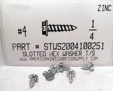 #4x1/4 Slotted Hex Washer Head Tapping Screws Steel Zinc Plated (100)