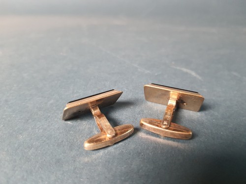 Cufflinks, Art Deco, Onyx and Brilliant (?) gold plated - Picture 3 of 6