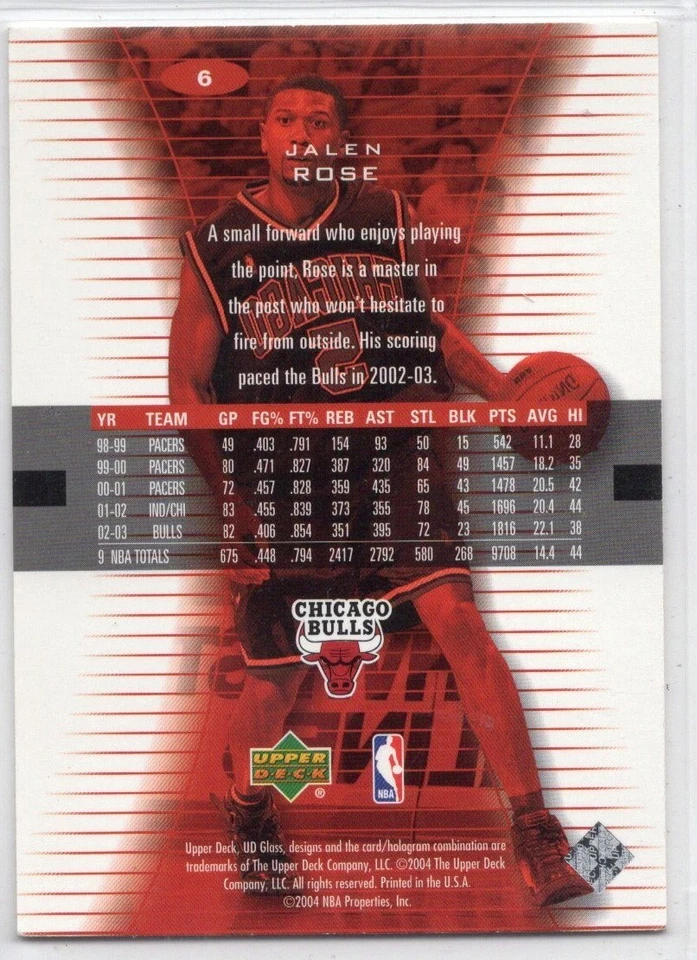 2003-04 Upper Deck Glass Jalen Rose Chicago Bulls #6 - Image 2 of 2