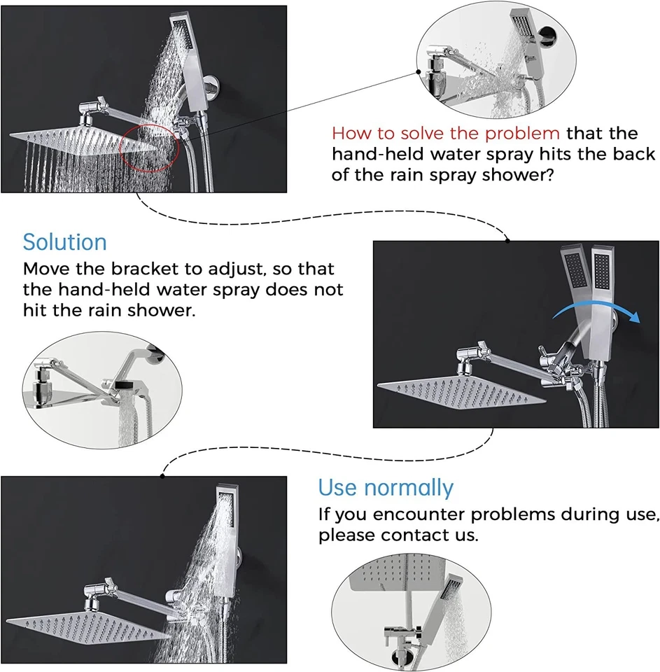 Combo de cabezal de ducha cromado Ralnfall de 8" cabezal de ducha de lluvia con esterilización de ducha de mano Foto 3 de 4
