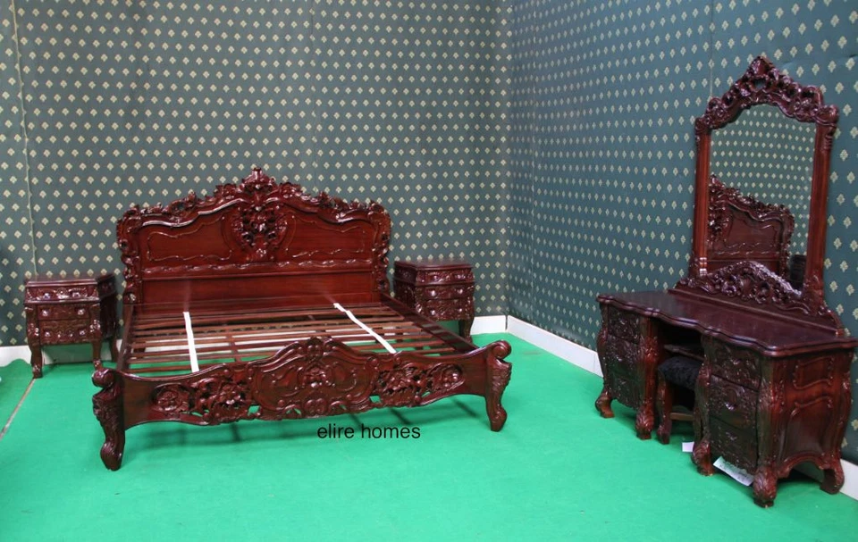 > JUEGO DE DORMITORIO < CUALQUIER TAMAÑO SUPER KING Doble Blanco Negro Crema Francés ROCOCO Cama Foto 4 de 4