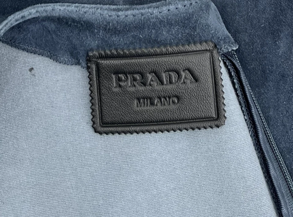 Prada 2017 蓝色麂皮绒无袖 A 字及膝连衣裙,尺寸 42 — 第 4/4 张图片