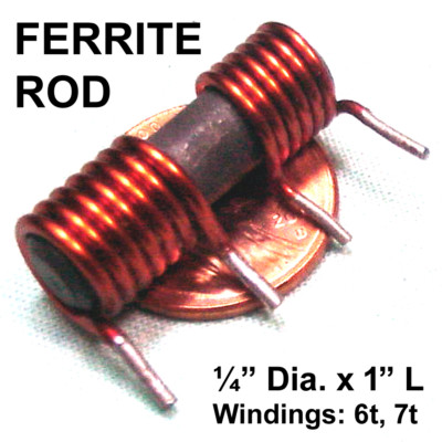 (1) Wound Ferrite Rod 1/4'' Dia. x 1'' L for HF use (1.0 µH and 1.3 µH Windings)