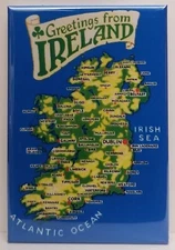 Greetings From Ireland Map MAGNET Vintage Card 2"x3" Refrigerator Locker