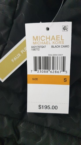 NEU MICHAEL KORS STEPPJACKE PUFFER KUNSTFELL KAPUZE SCHWARZ CAMOUFLAGE GR. S - Bild 4 von 4