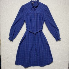 Vintage Puccini Plaid Ruffle Neck Tea Length Dress Size 12