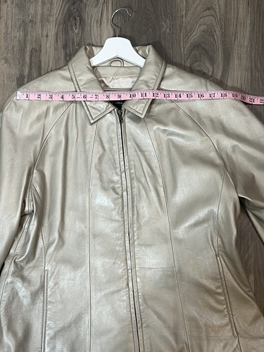 Wilsons Leather Jacket Women XL Beige Pearl Cream Full Zip Pockets Shiny Y2K - Bild 11 von 16