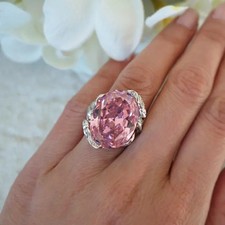2.70Ct Oval Lab Created Pink Sapphire Mermaid Band Ring 14K White Gold Plated