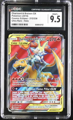 CGC 9.5 MINT+ Charizard & Braixen GX Cosmic Eclipse 212/236 Holo Pokemon Card
