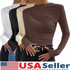 Women Half Turtleneck Long Sleeve Basic Tops Shirt Tight Stretch Solid T-Shirt