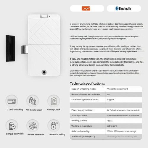 Tuya Bluetooth Schrank Schubladenschloss für Spind Holztür IC-Karte Entrie1463 - Bild 8 von 10