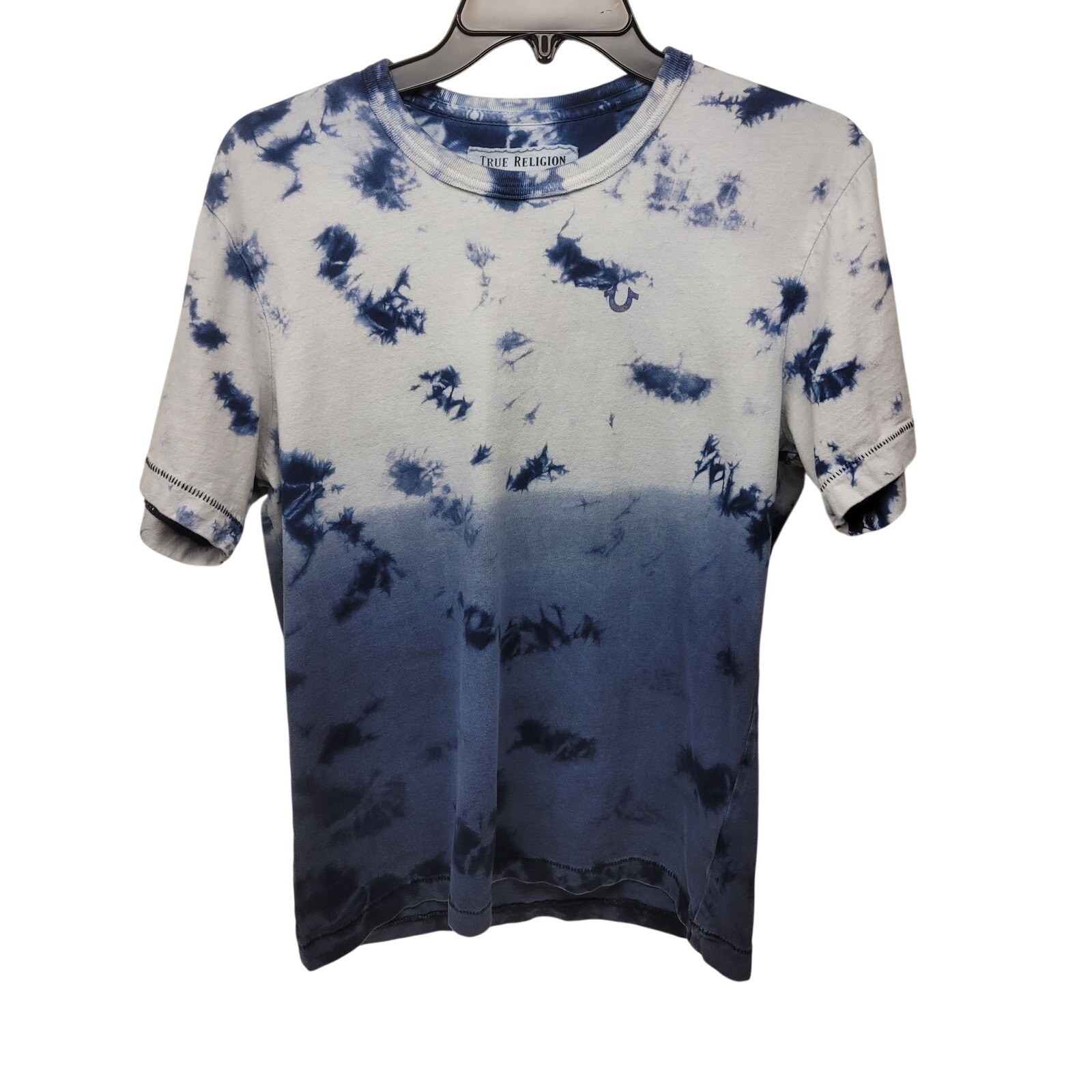 True Religion Tie Dye Ombre Crewneck T-Shirt Bleach Indigo Men's Small