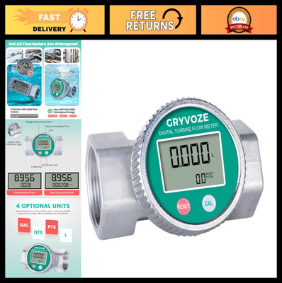 Waterproof Digital Fuel Flow Meter 1.5 Inch, 10.5-74 GPM, Inline NPT, EMI Protec