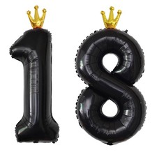 YFHVJTKO 40 Inch Number 18 Black Crown Balloon Set,18th Celebration Decoratio...