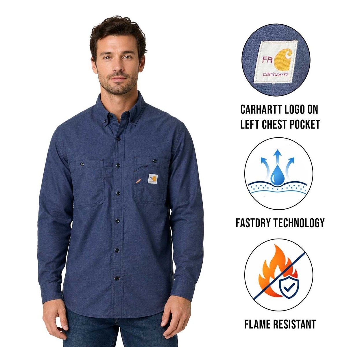 Carhartt FR Men's Navy Shirt Flame Resistant Long Sleeve