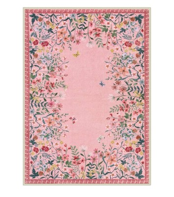 5 Ft X 7 Ft Pink Floral Rug Washable