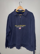 Vintage Polo Sport Ralph Lauren Quarter Zip Sweatshirt Navy Yellow XXL USA Flag